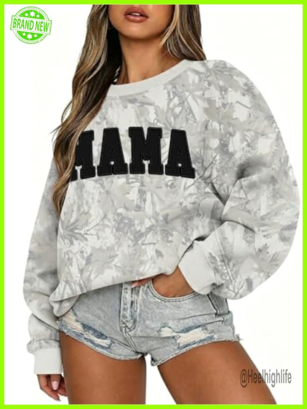 Mama Embroidered Applique Crewneck Sweatshirt Cotton Blend Pullover
